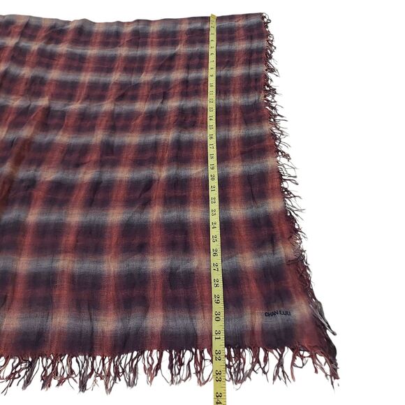 Chan Luu Scarf Womens One Size Dark Sapphire Ombre Plaid Fringed Silk Cashmere - Picture 11 of 11